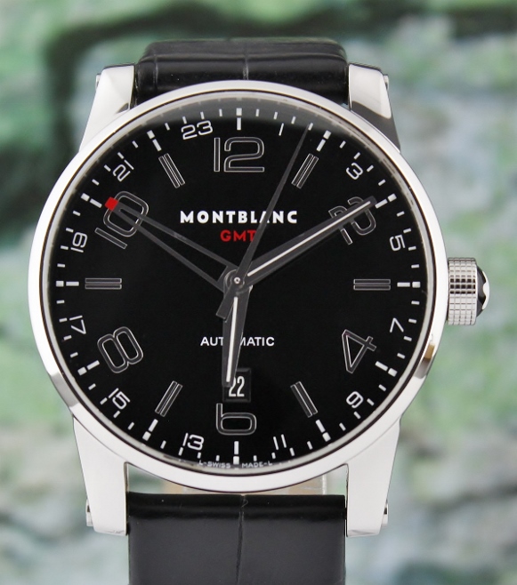 MONT BLANC AUTOMATIC TIMEWALKER GMT STAINLESS STEEL WATCH / 7081